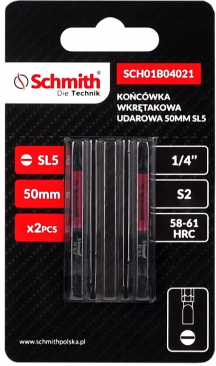 BIT UDAROWY SL5 50mm PŁASKI KOŃCÓWKA MAGNETYCZNA BITY ZESTAW 2szt SCHMITH