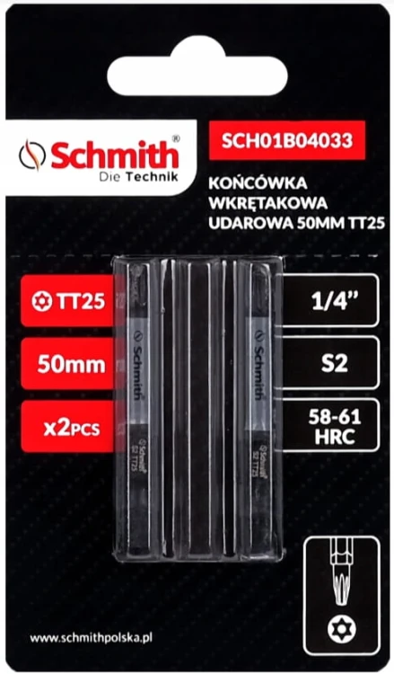 BIT UDAROWY TORX TT25 50mm KOŃCÓWKA MAGNETYCZNA BITY ZESTAW 2szt SCHMITH
