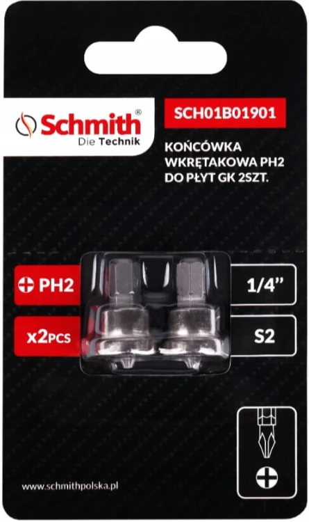BIT KOŃCÓWKA DO PŁYT G/K Z OGRANICZNIKIEM PH2 KRZYŻAK ZESTAW 2szt SCHMITH