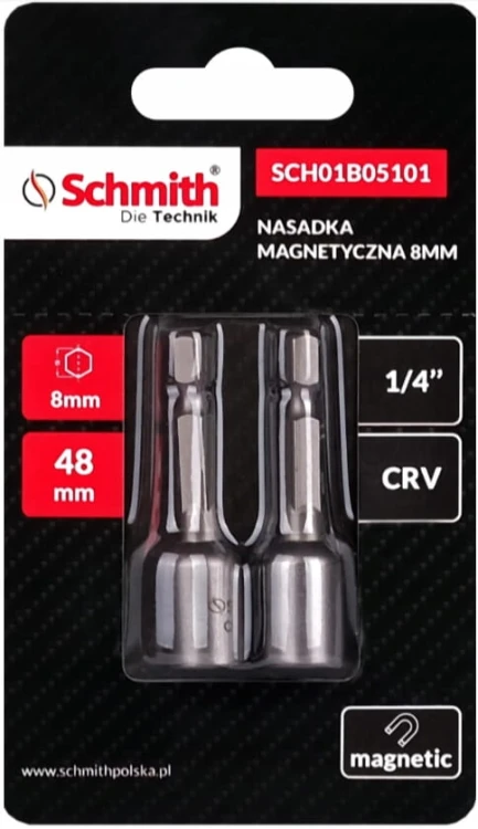 KLUCZYK MAGNETYCZNY DO WKRĘTAKÓW UCHWYT BIT 8mm NASADKA ZESTAW 2 SCHMITH