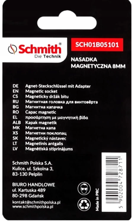 KLUCZYK MAGNETYCZNY DO WKRĘTAKÓW UCHWYT BIT 8mm NASADKA ZESTAW 2 SCHMITH