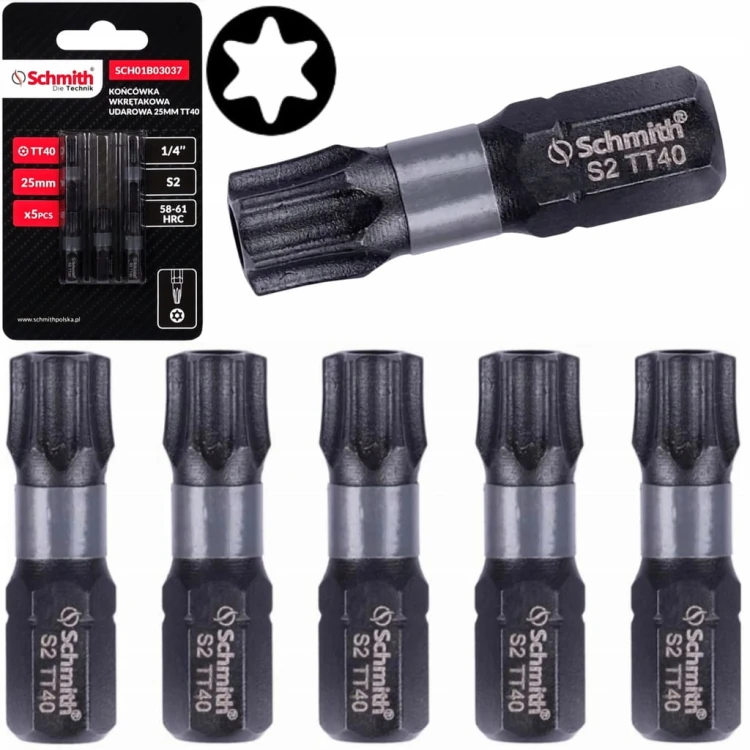 BIT UDAROWY TORX TT40 25mm KOŃCÓWKA MAGNETYCZNA BITY ZESTAW 5szt SCHMITH