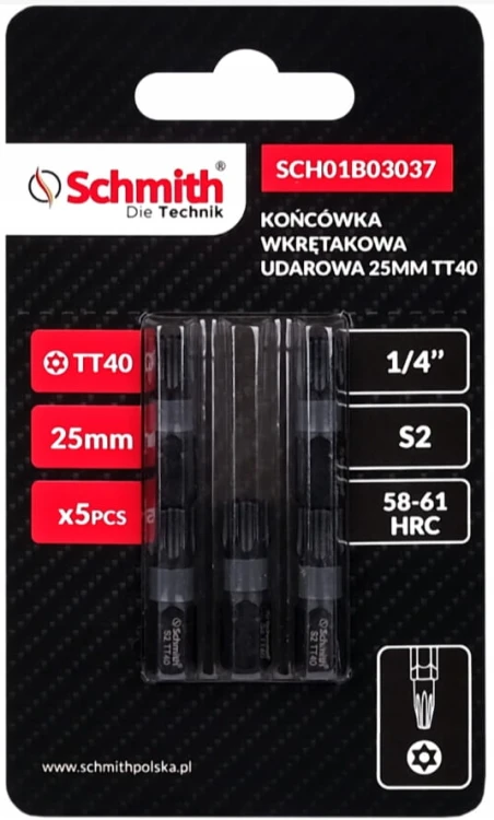 BIT UDAROWY TORX TT40 25mm KOŃCÓWKA MAGNETYCZNA BITY ZESTAW 5szt SCHMITH
