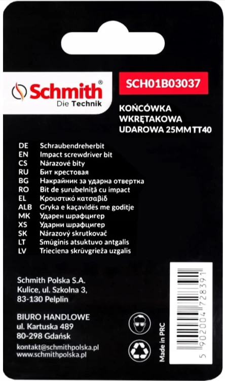 BIT UDAROWY TORX TT40 25mm KOŃCÓWKA MAGNETYCZNA BITY ZESTAW 5szt SCHMITH