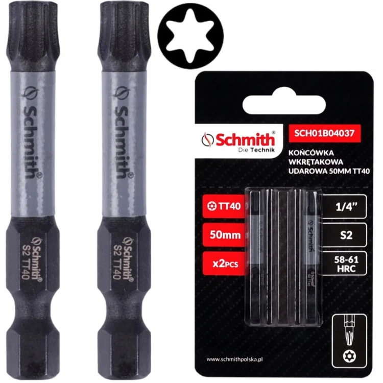 BIT UDAROWY TORX TT40 50mm KOŃCÓWKA MAGNETYCZNA BITY ZESTAW 2szt SCHMITH