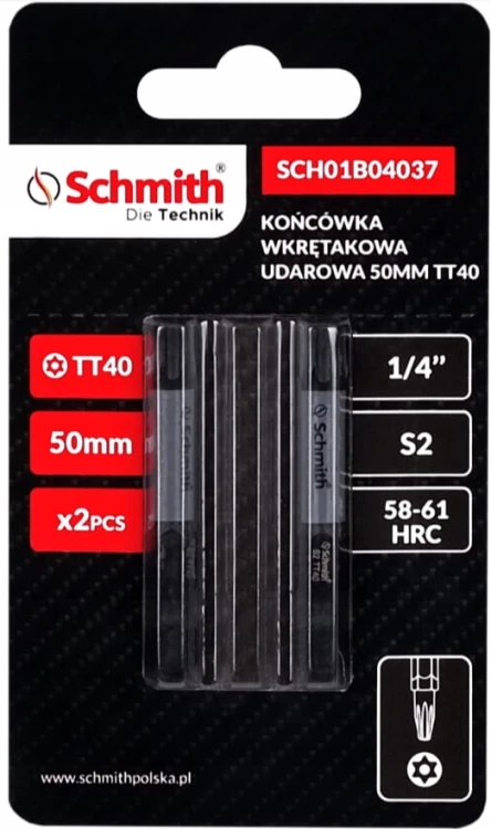 BIT UDAROWY TORX TT40 50mm KOŃCÓWKA MAGNETYCZNA BITY ZESTAW 2szt SCHMITH