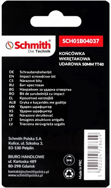 BIT UDAROWY TORX TT40 50mm KOŃCÓWKA MAGNETYCZNA BITY ZESTAW 2szt SCHMITH