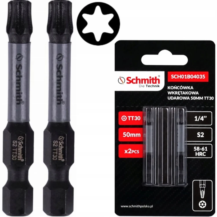 BIT UDAROWY TORX TT30 50mm KOŃCÓWKA MAGNETYCZNA BITY ZESTAW 2szt SCHMITH