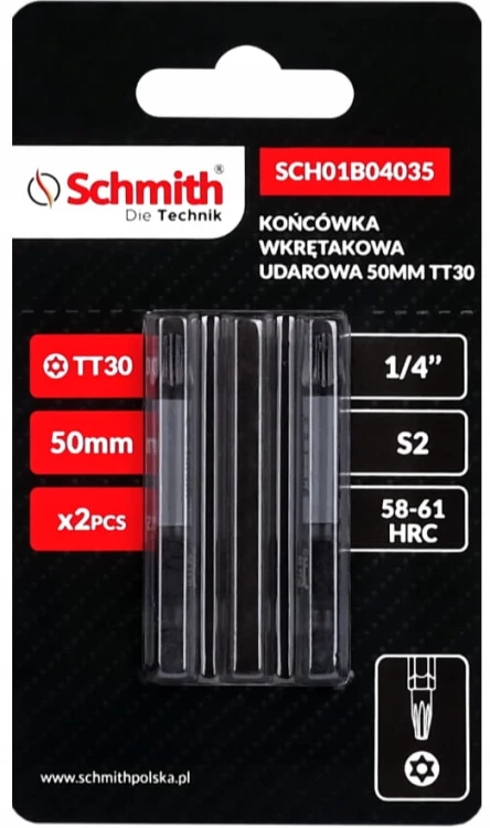 BIT UDAROWY TORX TT30 50mm KOŃCÓWKA MAGNETYCZNA BITY ZESTAW 2szt SCHMITH