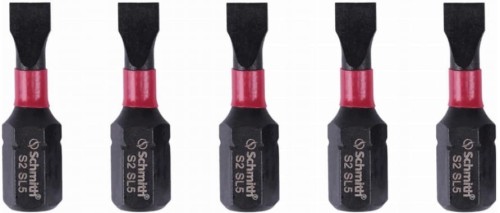 BIT UDAROWY SL5 25mm PŁASKI KOŃCÓWKA MAGNETYCZNA BITY ZESTAW 5szt SCHMITH