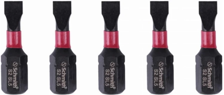 BIT UDAROWY SL5 25mm PŁASKI KOŃCÓWKA MAGNETYCZNA BITY ZESTAW 5szt SCHMITH