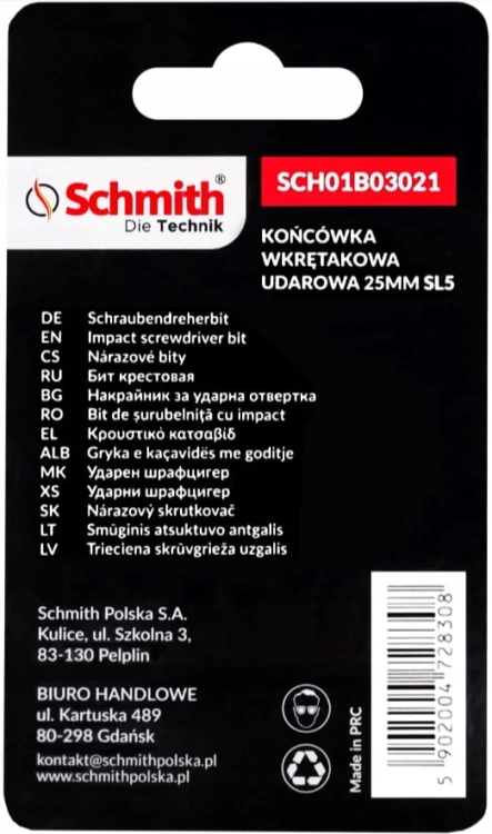 BIT UDAROWY SL5 25mm PŁASKI KOŃCÓWKA MAGNETYCZNA BITY ZESTAW 5szt SCHMITH