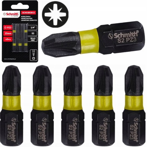 BIT UDAROWY PZ3 25mm KOŃCÓWKA MAGNETYCZNA POZIDRIV BITY ZESTAW 5szt SCHMITH
