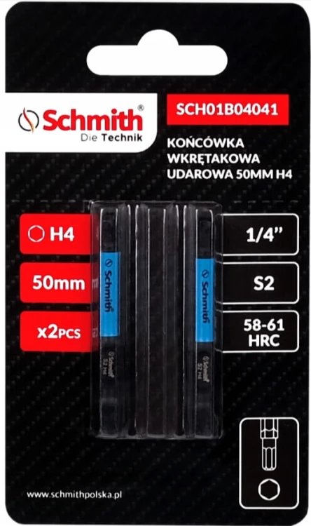 BIT UDAROWY HEX H4 50mm KOŃCÓWKA MAGNETYCZNA BITY ZESTAW 2szt SCHMITH