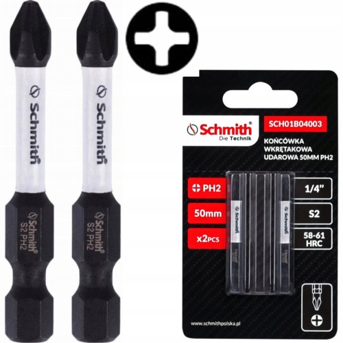 BIT UDAROWY PH2 50mm KRZYŻOWY KOŃCÓWKA MAGNETYCZNA BITY ZESTAW 2szt SCHMITH