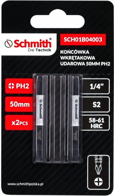 BIT UDAROWY PH2 50mm KRZYŻOWY KOŃCÓWKA MAGNETYCZNA BITY ZESTAW 2szt SCHMITH