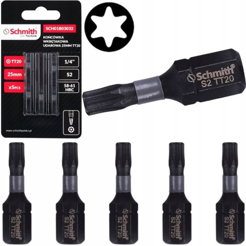 BIT UDAROWY TORX TT20 25mm KOŃCÓWKA MAGNETYCZNA BITY ZESTAW 5szt SCHMITH
