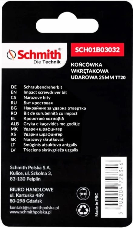 BIT UDAROWY TORX TT20 25mm KOŃCÓWKA MAGNETYCZNA BITY ZESTAW 5szt SCHMITH