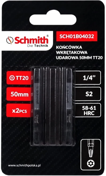 BIT UDAROWY TORX TT20 50mm KOŃCÓWKA MAGNETYCZNA BITY ZESTAW 2szt SCHMITH