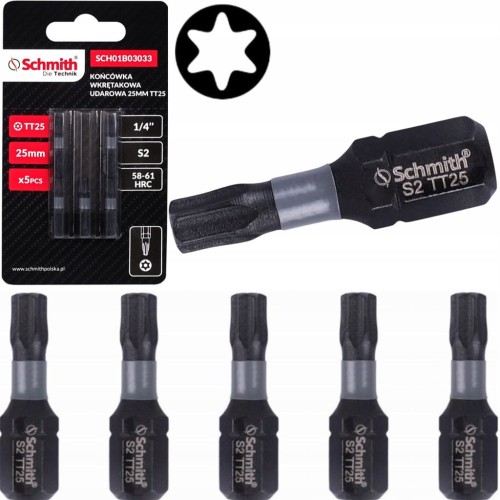 BIT UDAROWY TORX TT25 25mm KOŃCÓWKA MAGNETYCZNA BITY ZESTAW 5szt SCHMITH