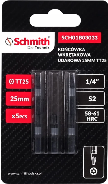 BIT UDAROWY TORX TT25 25mm KOŃCÓWKA MAGNETYCZNA BITY ZESTAW 5szt SCHMITH