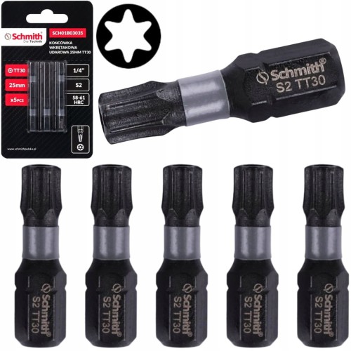 BIT UDAROWY TORX TT30 25mm KOŃCÓWKA MAGNETYCZNA BITY ZESTAW 5szt SCHMITH