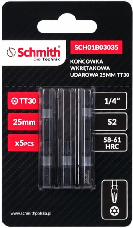 BIT UDAROWY TORX TT30 25mm KOŃCÓWKA MAGNETYCZNA BITY ZESTAW 5szt SCHMITH