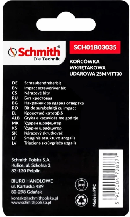 BIT UDAROWY TORX TT30 25mm KOŃCÓWKA MAGNETYCZNA BITY ZESTAW 5szt SCHMITH