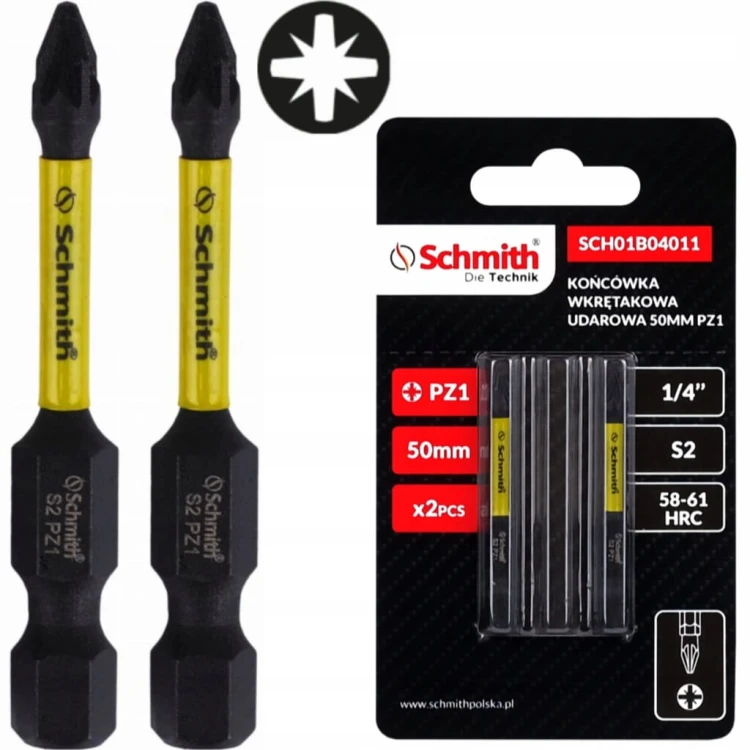 BIT UDAROWY PZ1 50mm KOŃCÓWKA MAGNETYCZNA POZIDRIV BITY ZESTAW 2szt SCHMITH