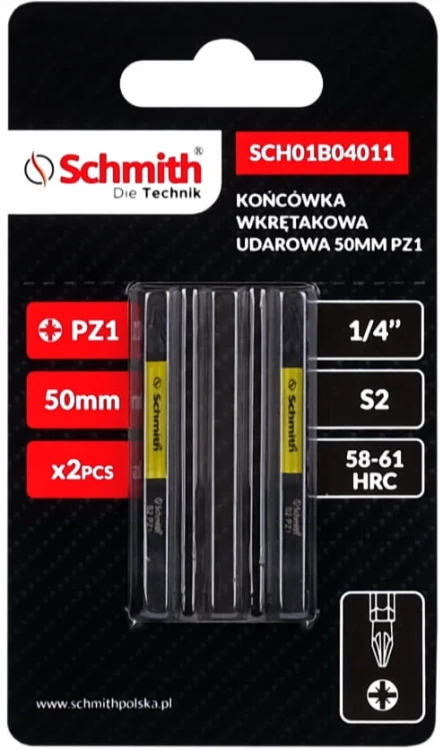 BIT UDAROWY PZ1 50mm KOŃCÓWKA MAGNETYCZNA POZIDRIV BITY ZESTAW 2szt SCHMITH