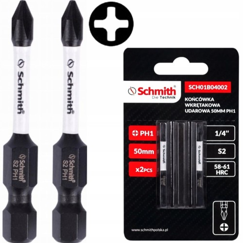BIT UDAROWY PH1 50mm KRZYŻOWY KOŃCÓWKA MAGNETYCZNA BITY ZESTAW 2szt SCHMITH