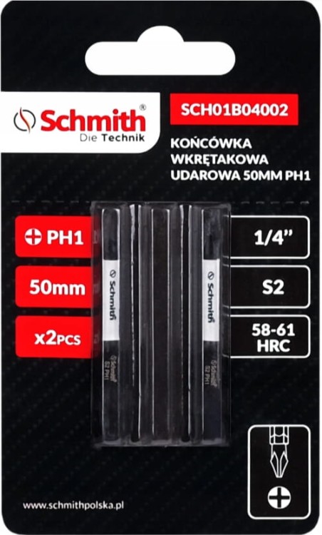 BIT UDAROWY PH1 50mm KRZYŻOWY KOŃCÓWKA MAGNETYCZNA BITY ZESTAW 2szt SCHMITH