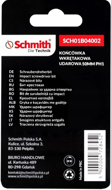 BIT UDAROWY PH1 50mm KRZYŻOWY KOŃCÓWKA MAGNETYCZNA BITY ZESTAW 2szt SCHMITH