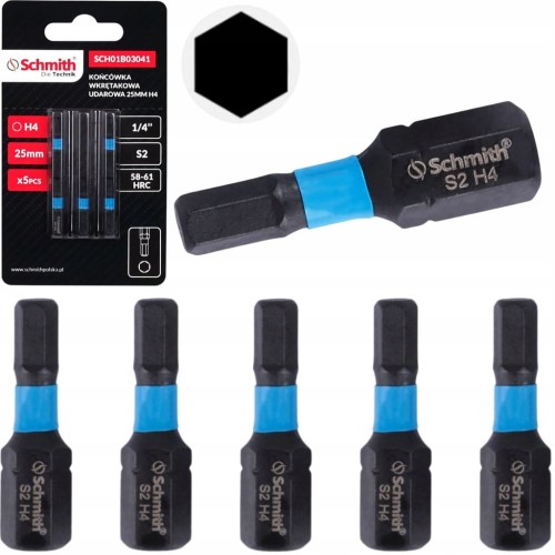 BIT UDAROWY HEX H4 25mm KOŃCÓWKA MAGNETYCZNA BITY ZESTAW 5szt SCHMITH