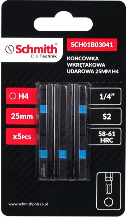 BIT UDAROWY HEX H4 25mm KOŃCÓWKA MAGNETYCZNA BITY ZESTAW 5szt SCHMITH