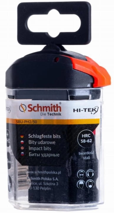 BITY UDAROWE PH2 50mm ZESTAW 10szt BIT KRZYŻOWY KOŃCÓWKA ETUI SCHMITH