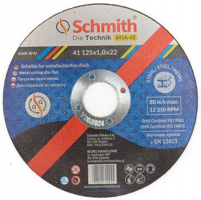 TARCZA DO CIĘCIA METALU 125x1 MOCNA SCHMITH