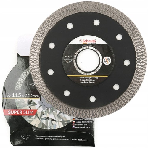 TARCZA DIAMENTOWA 115mm DO GRESU PŁYTEK GLAZURY SUPER SLIM SCHMITH