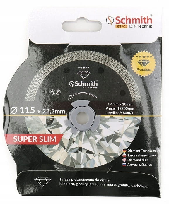 TARCZA DIAMENTOWA 115mm DO GRESU PŁYTEK GLAZURY SUPER SLIM SCHMITH