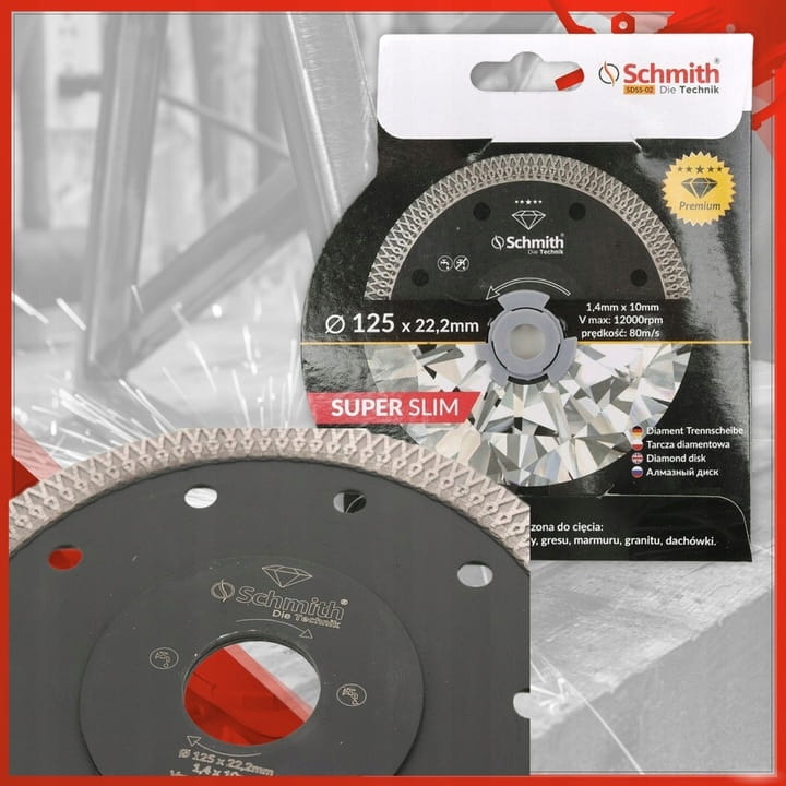 TARCZA DIAMENTOWA 125mm DO GRESU PŁYTEK GLAZURY SUPER SLIM SCHMITH