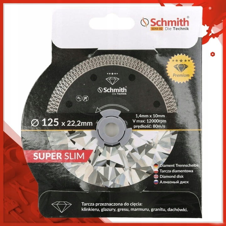 TARCZA DIAMENTOWA 125mm DO GRESU PŁYTEK GLAZURY SUPER SLIM SCHMITH