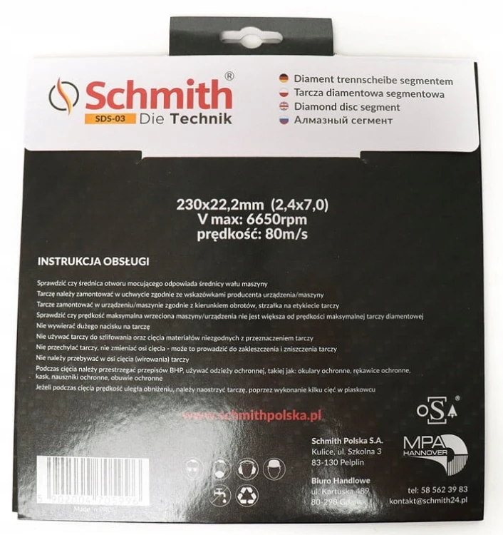 TARCZA DIAMENTOWA SEGMENTOWA 230mm SCHMITH