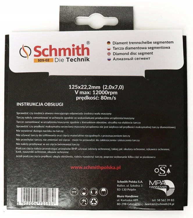 TARCZA DIAMENTOWA SEGMENTOWA 125mm SCHMITH
