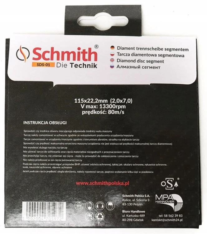 TARCZA DIAMENTOWA SEGMENTOWA 115mm SCHMITH