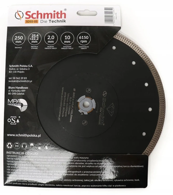 TARCZA DIAMENTOWA 250mm 25,4 GRESU PŁYTEK SCHMITH
