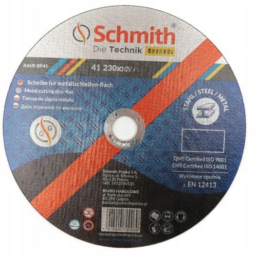 TARCZA DO CIĘCIA METALU 230x3,2 MOCNA Z DROBINAMI DIAMENTU SCHMITH