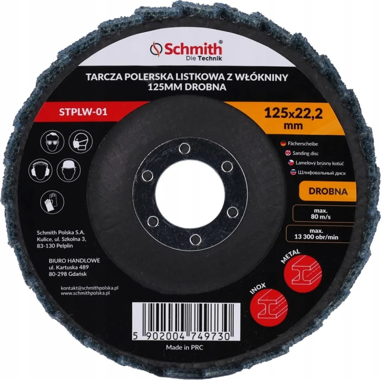 TARCZA POLERSKA LISTKOWA DROBNA 125mm FILC LAMELKA Z WŁÓKNINY SCHMITH