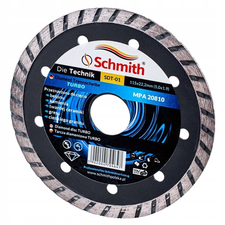 TARCZA DIAMENTOWA 115mm 22,2mm DO GRESU PŁYTEK GLAZURY BETONU TURBO SCHMITH