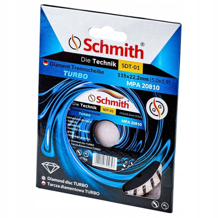 TARCZA DIAMENTOWA 115mm 22,2mm DO GRESU PŁYTEK GLAZURY BETONU TURBO SCHMITH