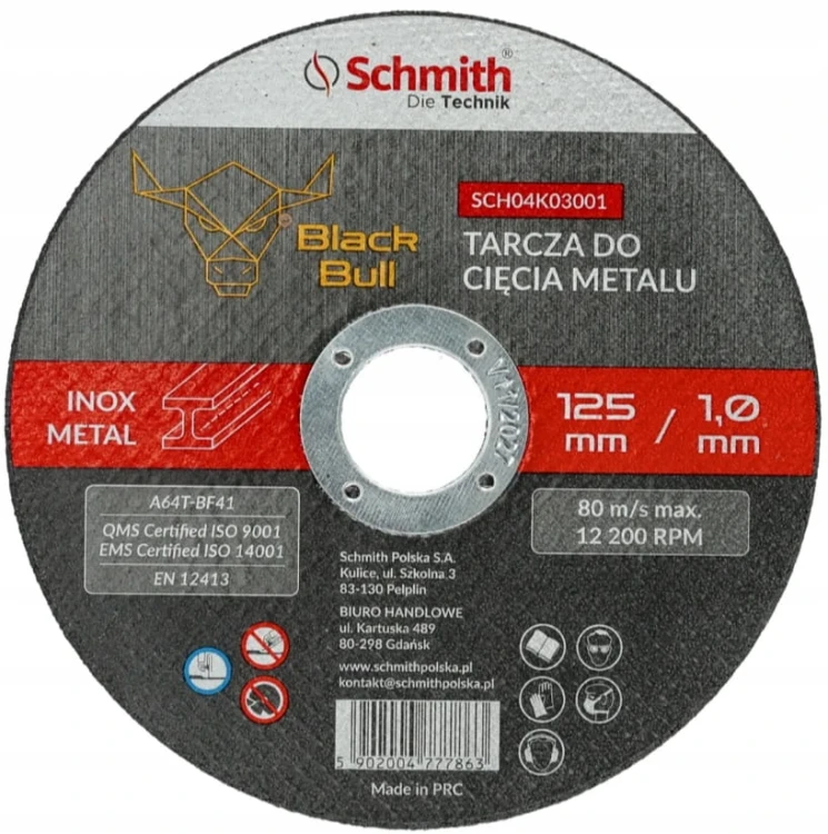 TARCZA DO CIĘCIA METALU 125x1 MOCNA Z DROBINAMI DIAMENTU 10 SZTUK SCHMITH